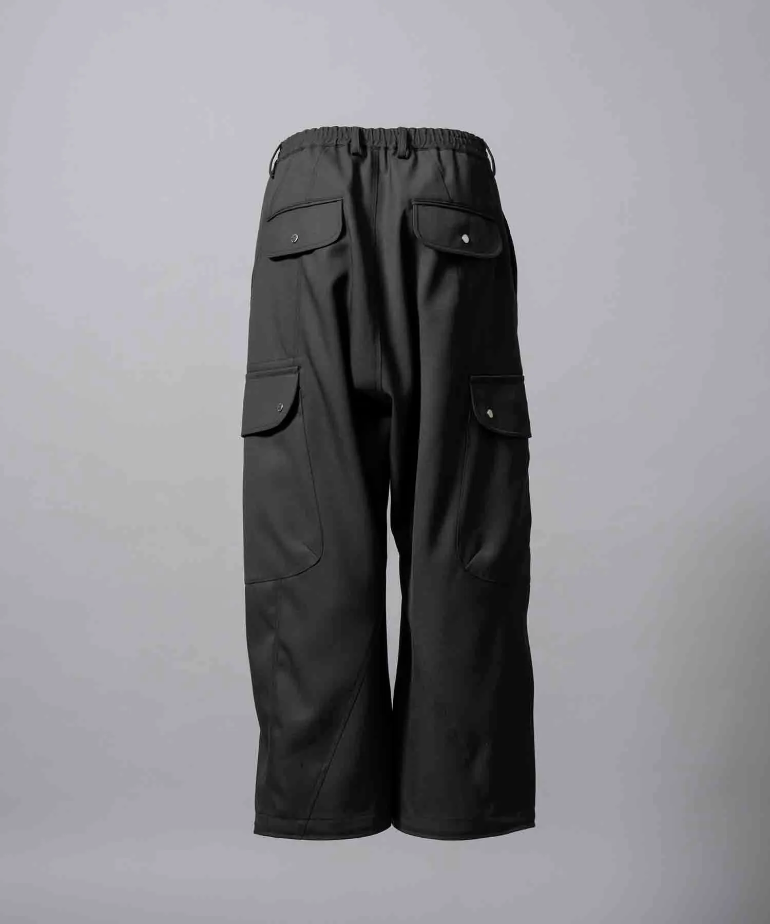 Chambray Wool Prime-Wide Three-Dimensional Cutting Cargo Pants