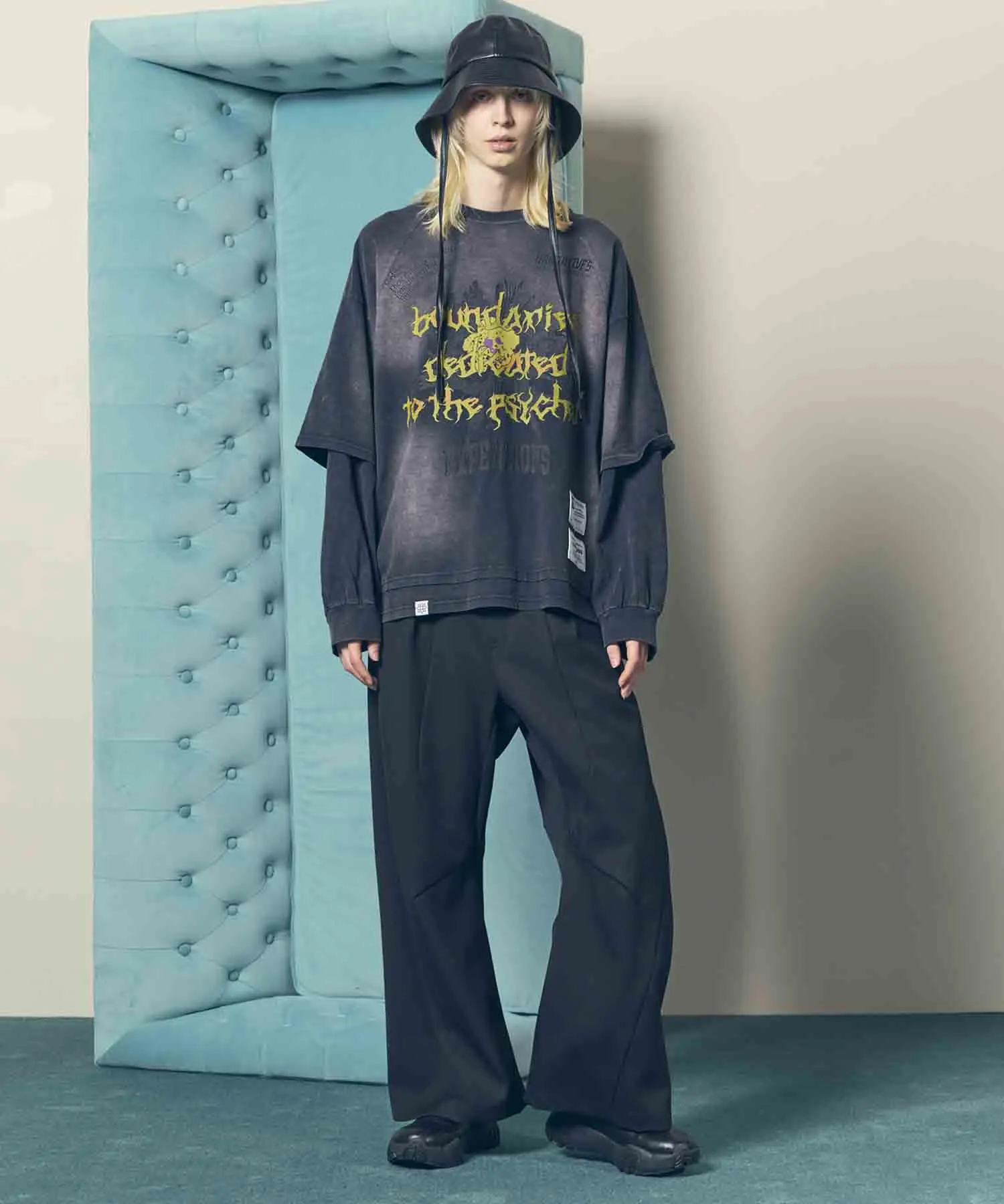 Chambray Wool Prime-Wide Three-Dimensional Cutting Pants