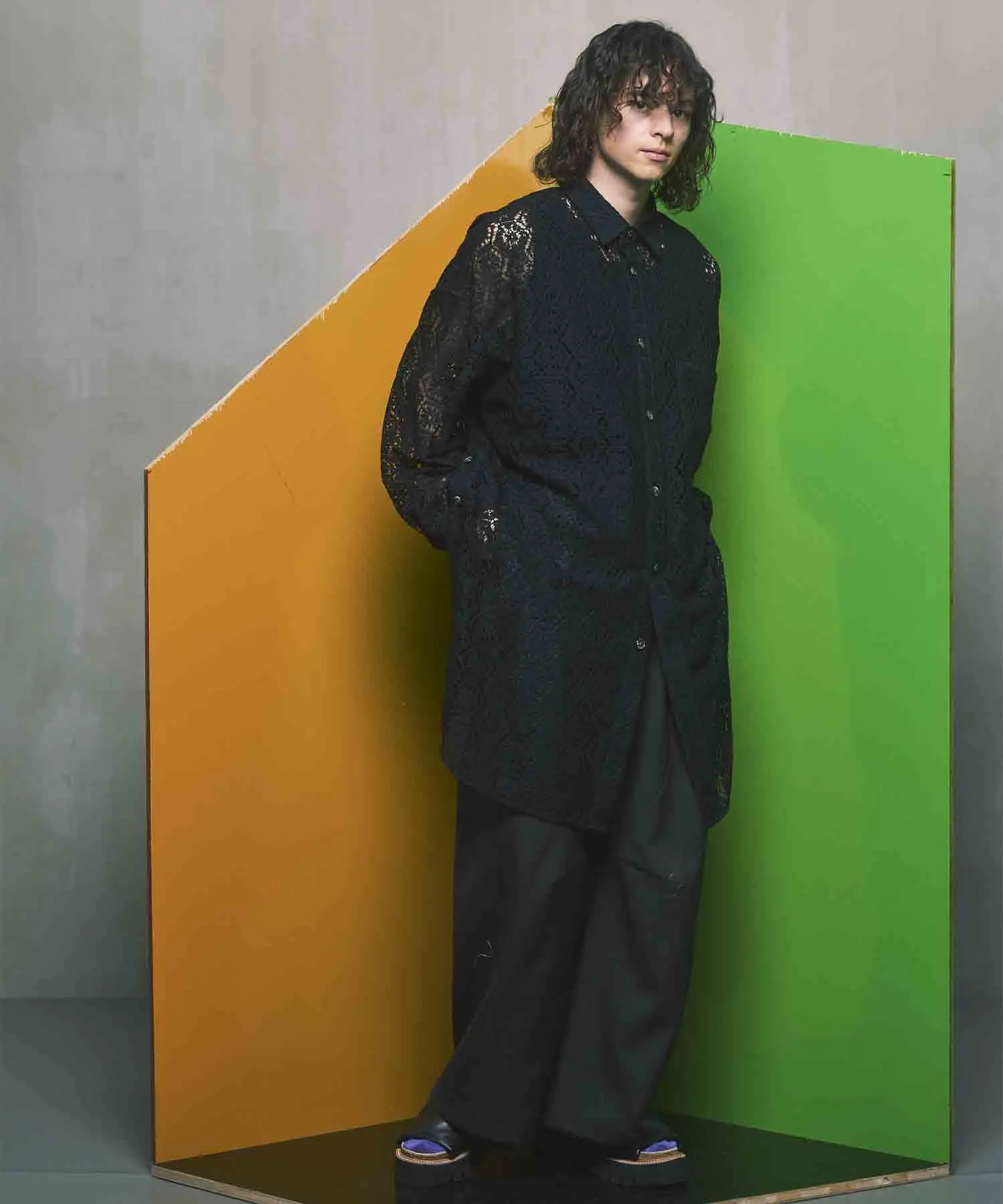 Chambray Wool Prime-Wide Three-Dimensional Cutting Pants