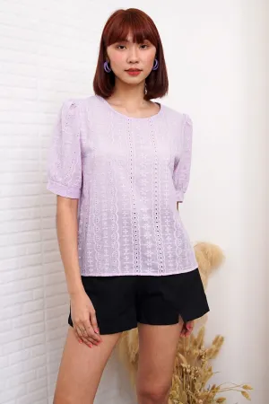 CHARLEE Puff-Sleeve Eyelet Top (Lilac)