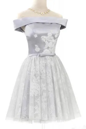 Cheap the Short Prom Lace Cute Off Shoulder Party Dress with Belt