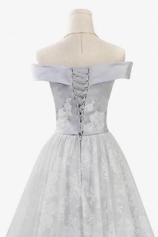Cheap the Short Prom Lace Cute Off Shoulder Party Dress with Belt