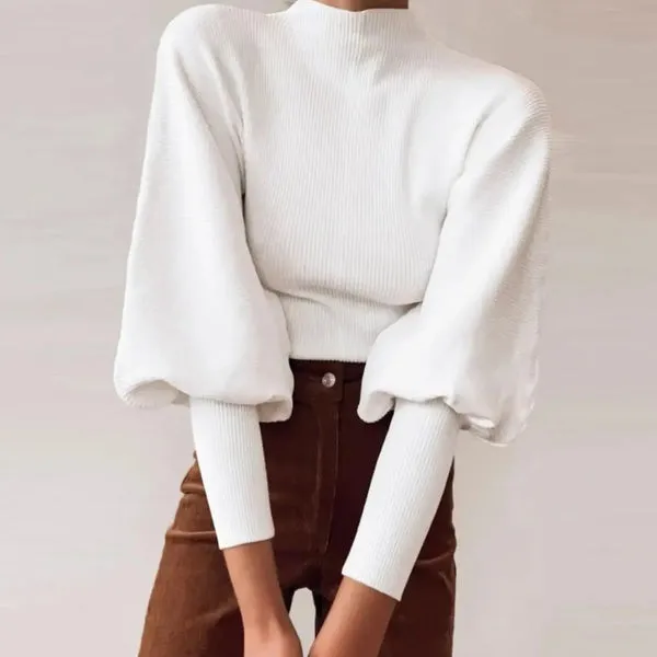 Chic Puff Sleeve Turtle Neck Sweater for Winter