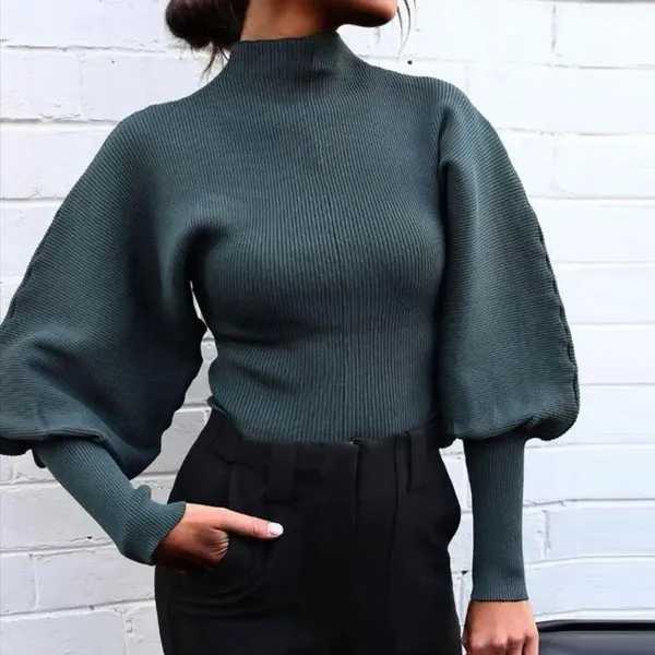 Chic Puff Sleeve Turtle Neck Sweater for Winter