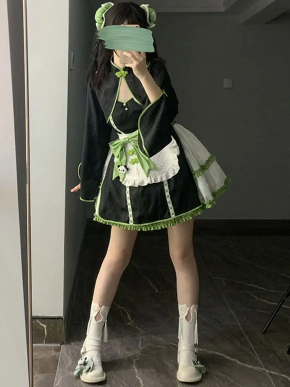 Chinese Style Lolita Dress Bows Sleeveless Jacquard Chinese Style Green Chinese Style Lolita