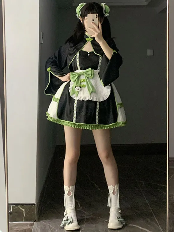 Chinese Style Lolita Dress Bows Sleeveless Jacquard Chinese Style Green Chinese Style Lolita