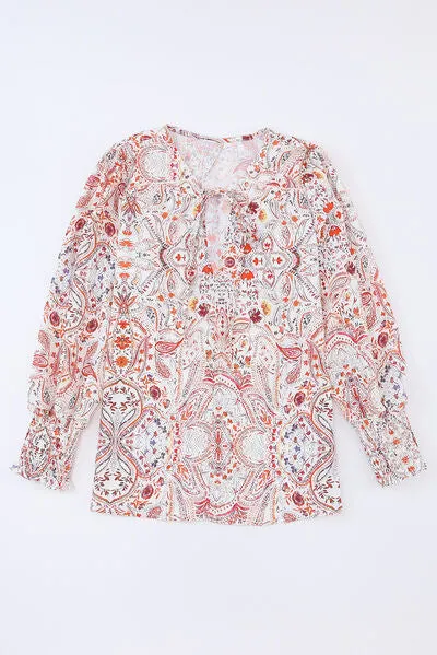 Clara Printed Tie Neck Long Sleeve Blouse