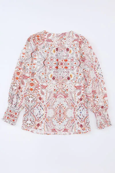 Clara Printed Tie Neck Long Sleeve Blouse