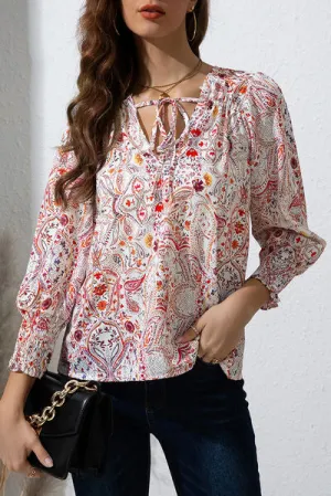 Clara Printed Tie Neck Long Sleeve Blouse
