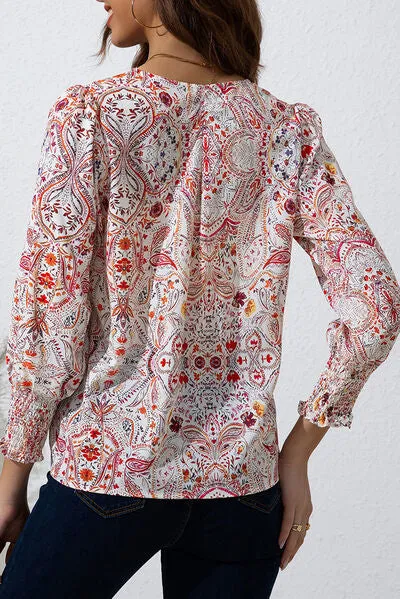 Clara Printed Tie Neck Long Sleeve Blouse