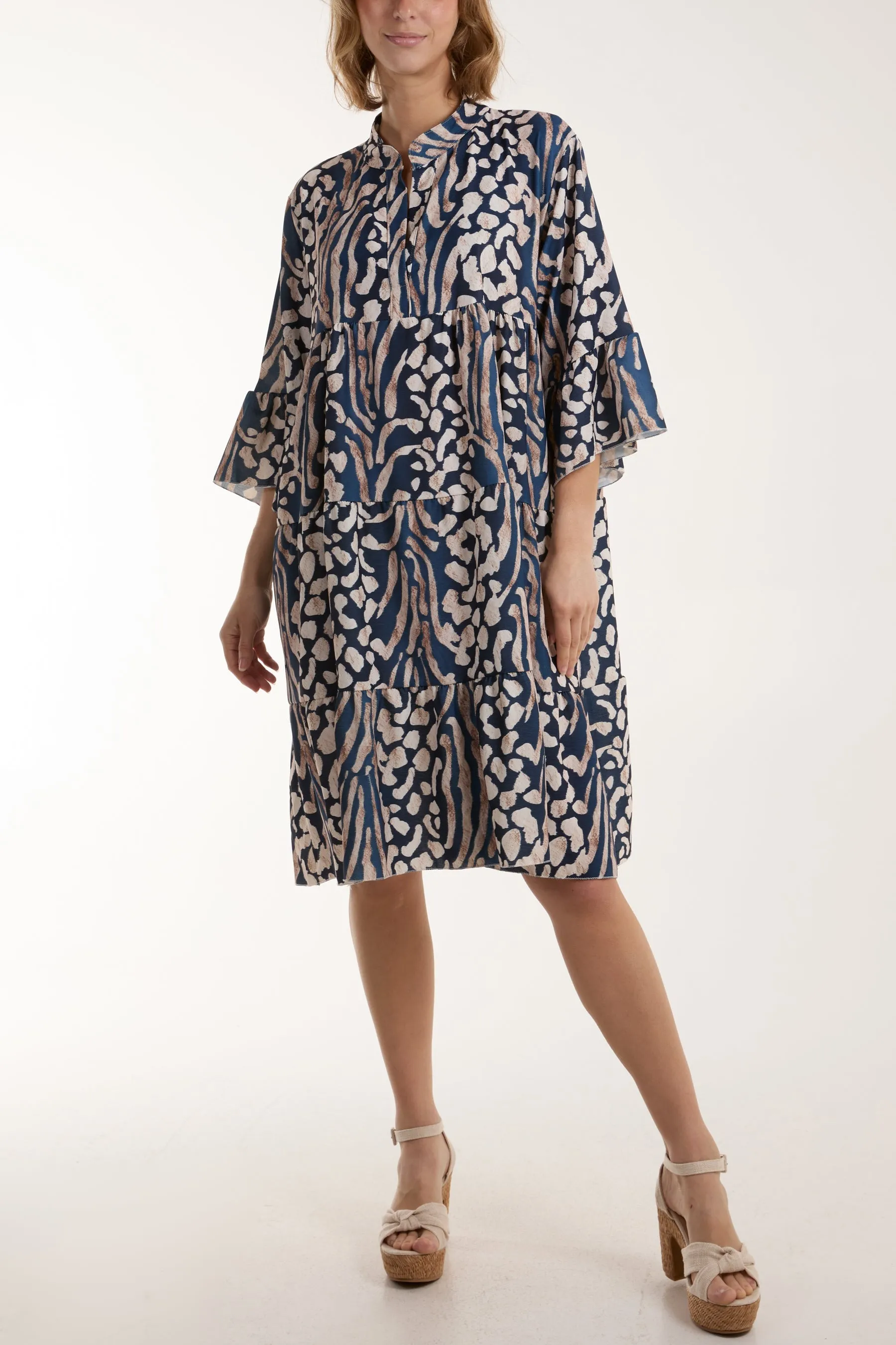 Colourful Leopard Print Tiered Smock Dress