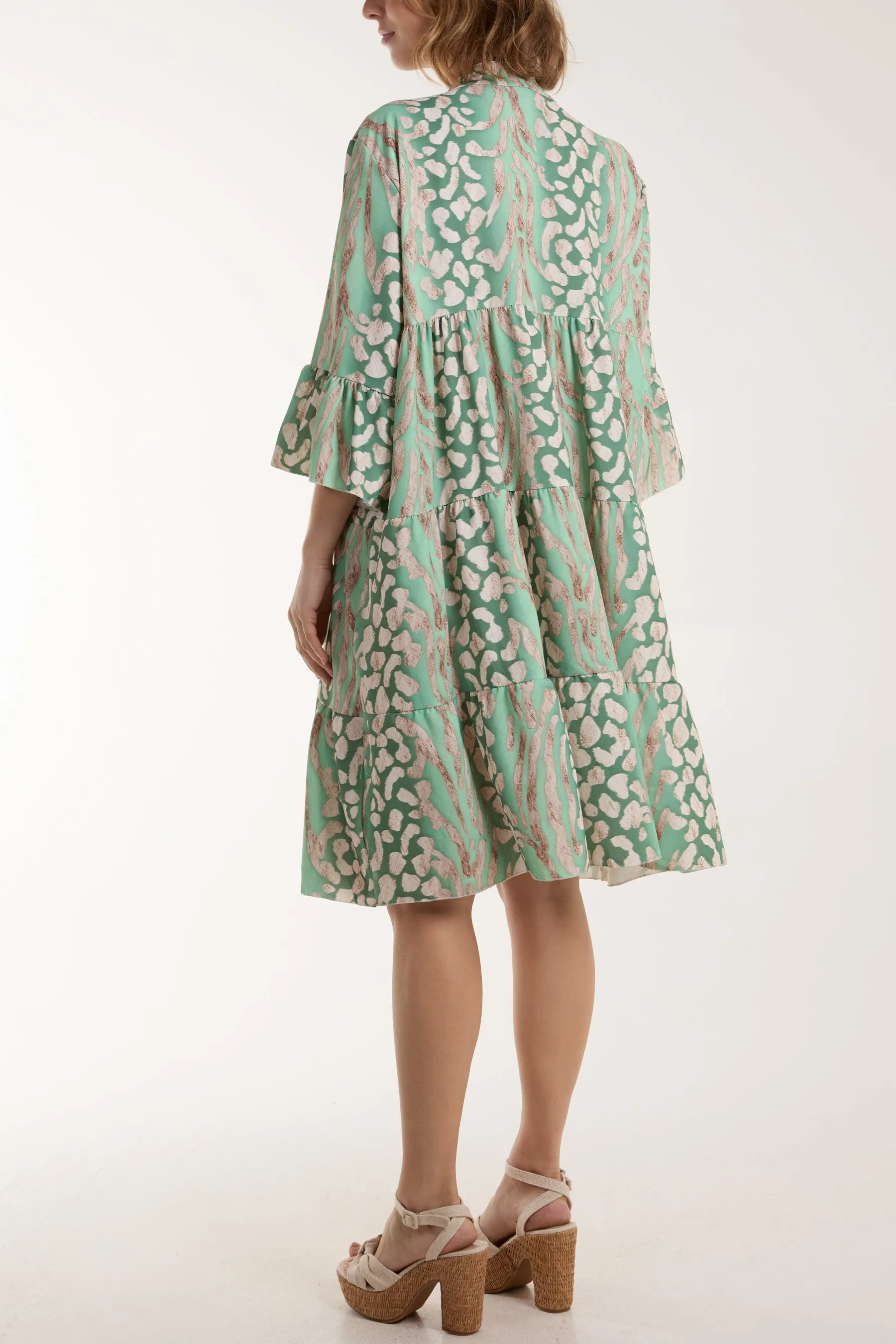Colourful Leopard Print Tiered Smock Dress