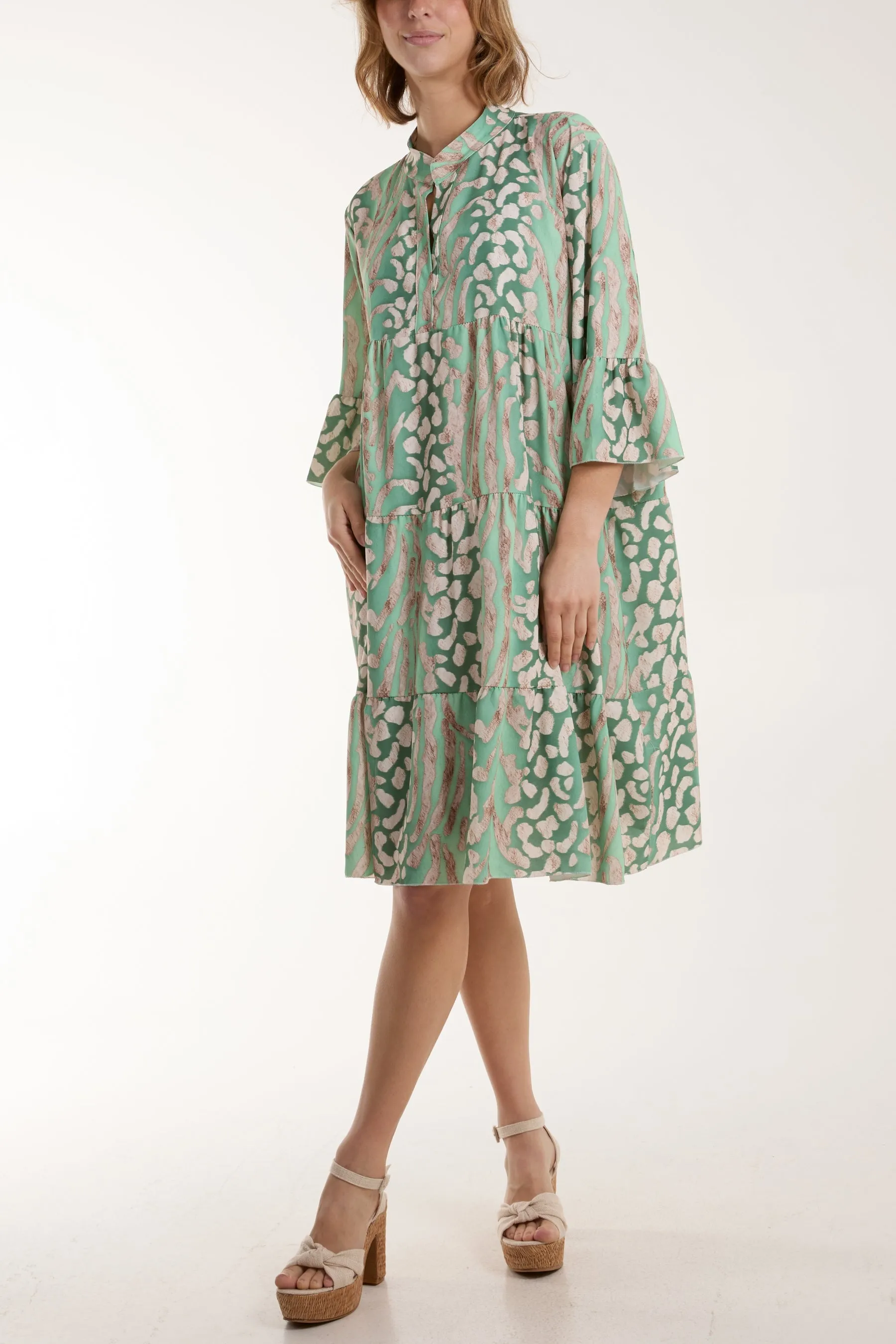 Colourful Leopard Print Tiered Smock Dress