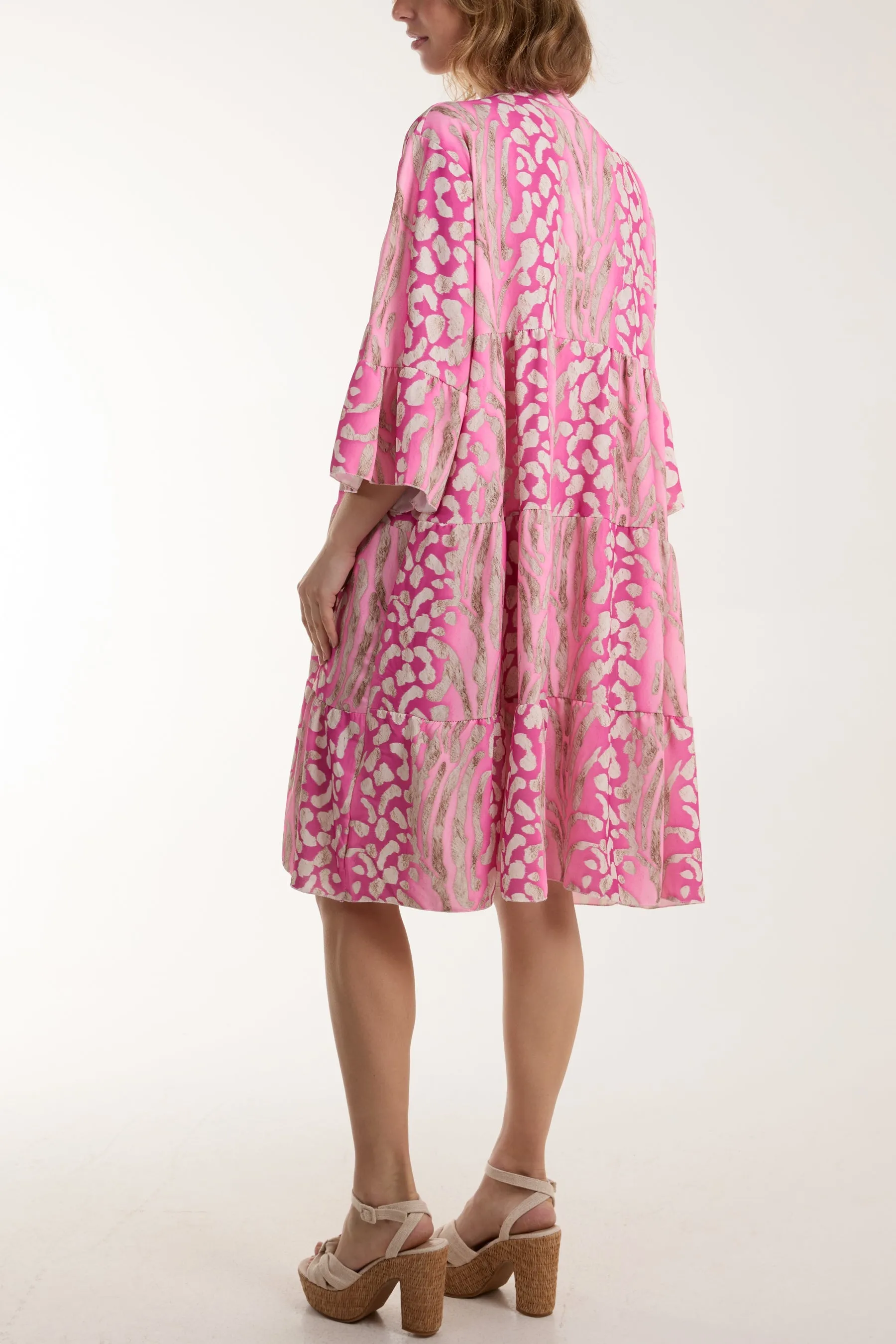 Colourful Leopard Print Tiered Smock Dress