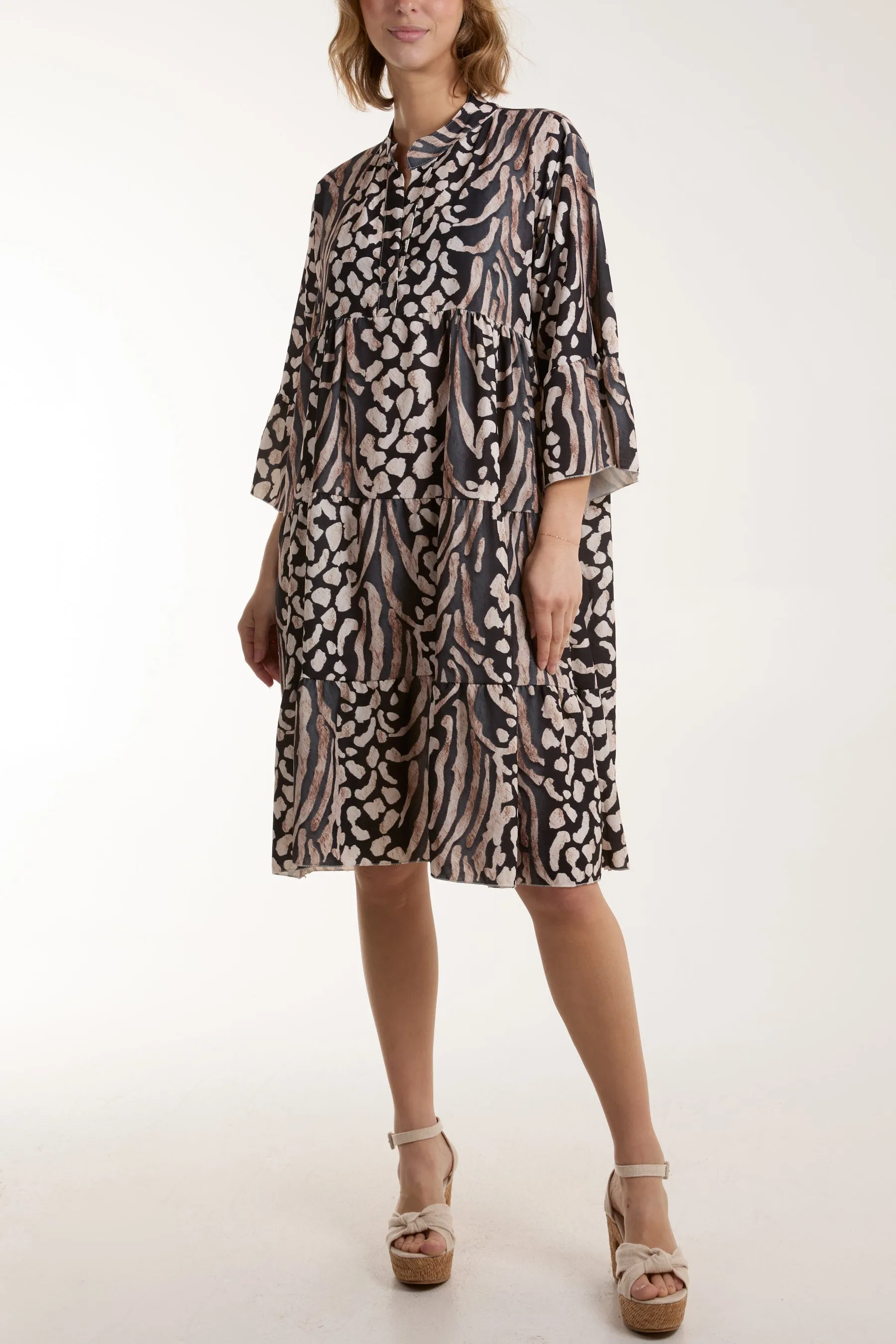 Colourful Leopard Print Tiered Smock Dress