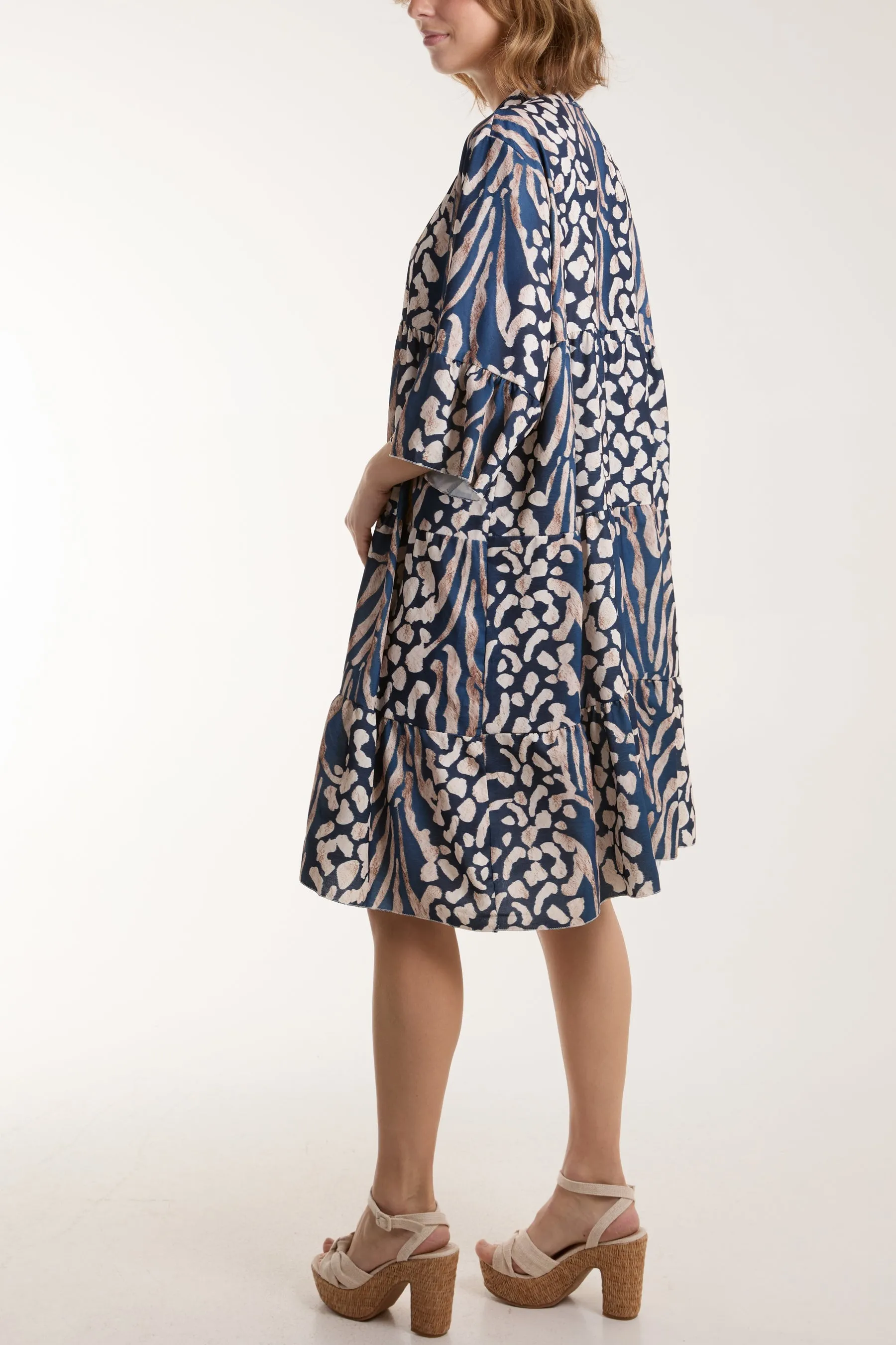 Colourful Leopard Print Tiered Smock Dress