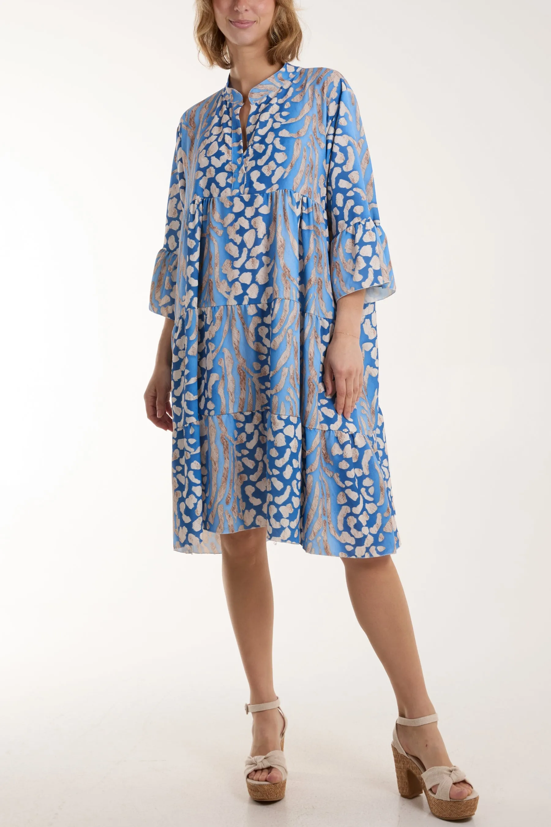 Colourful Leopard Print Tiered Smock Dress