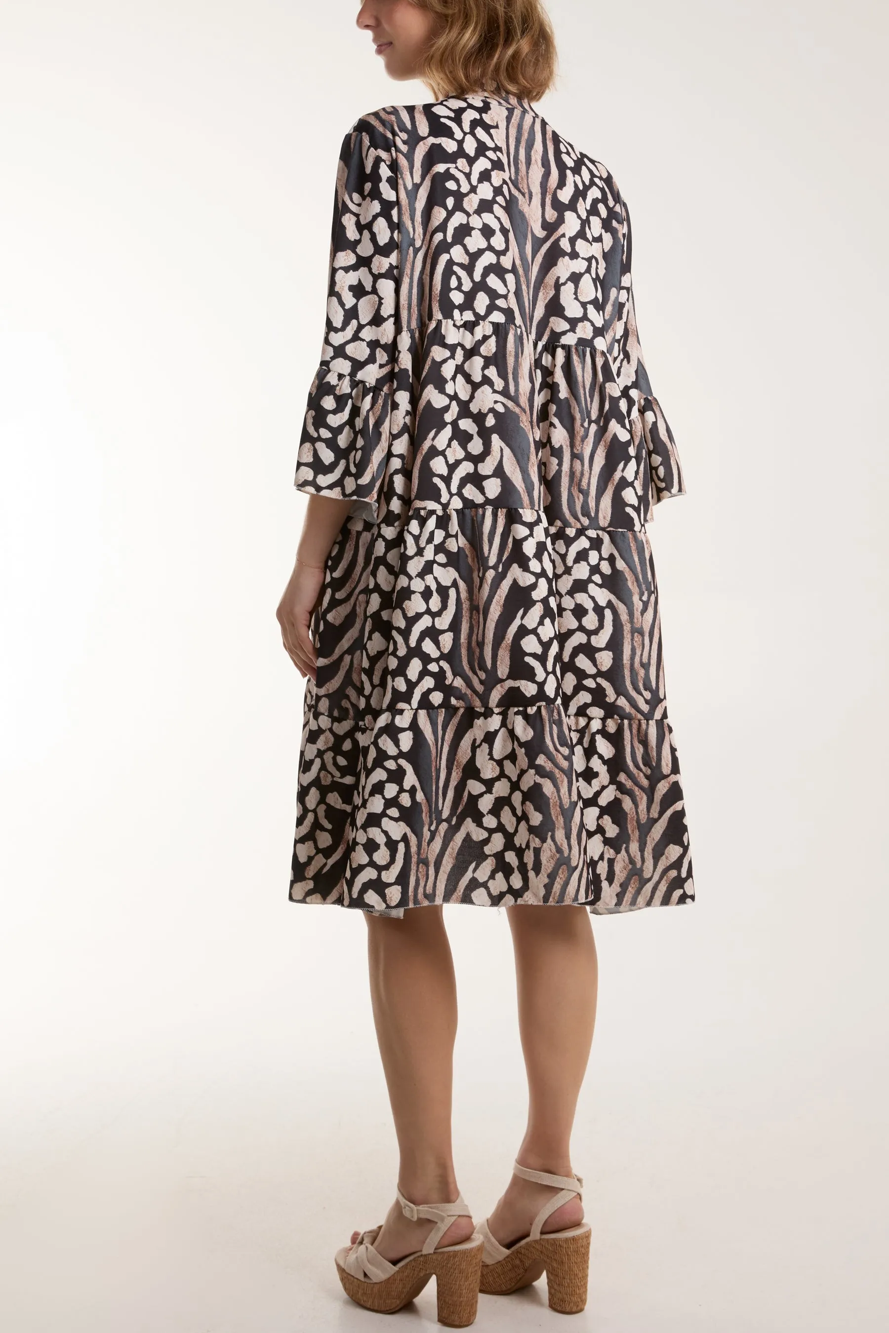 Colourful Leopard Print Tiered Smock Dress