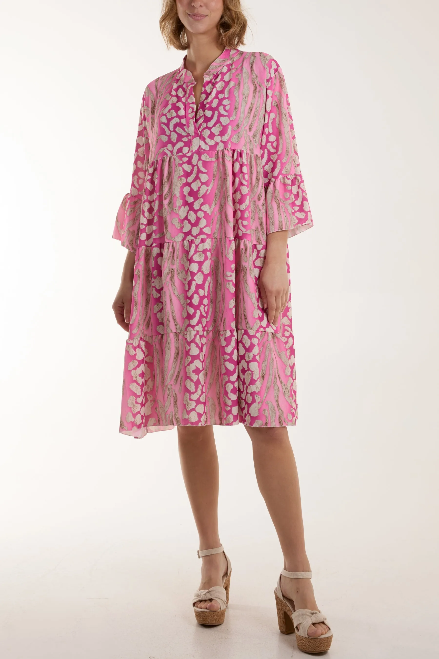 Colourful Leopard Print Tiered Smock Dress