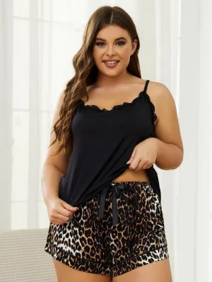 Comfy Plus Size Lace Trim Pajama Set