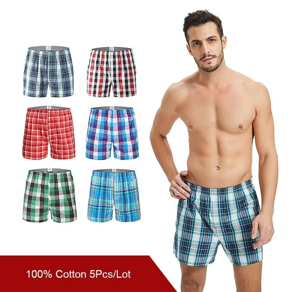 ContiNent 33 5 pcs Mens Underwear Boxers Shorts Casual Cotton Sleep Underpants Quality Plaid Loose Comfortable Homewear Striped Arrow Panties