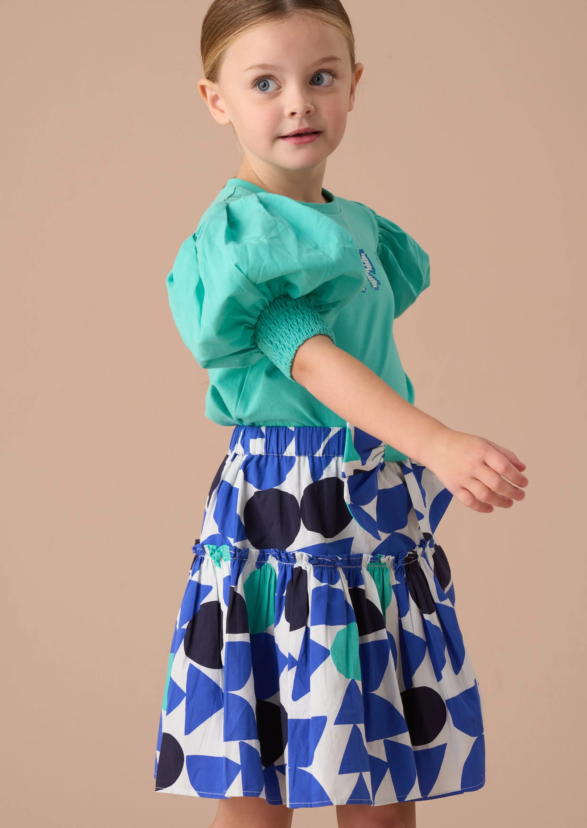 Corina Blue Print Tiered Skirt