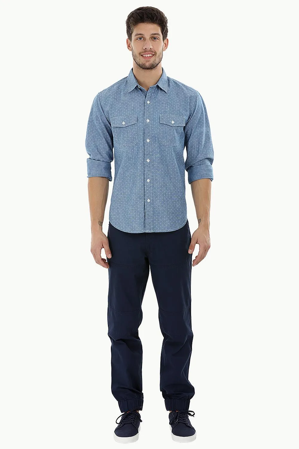 Cotton Chambray Printed Shirt