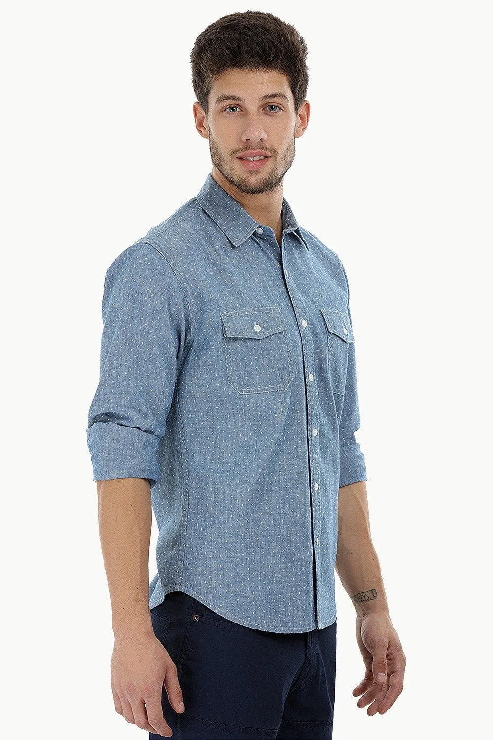 Cotton Chambray Printed Shirt