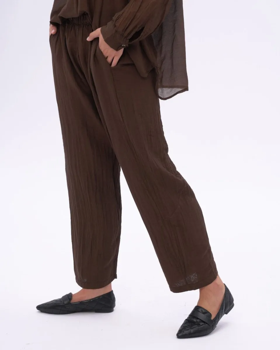 Cotton Silk Blend Drawstring Pants