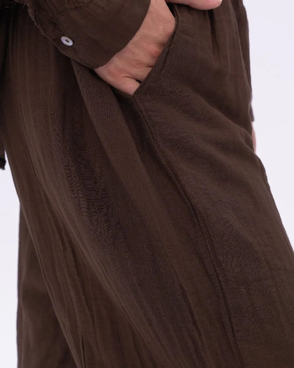 Cotton Silk Blend Drawstring Pants