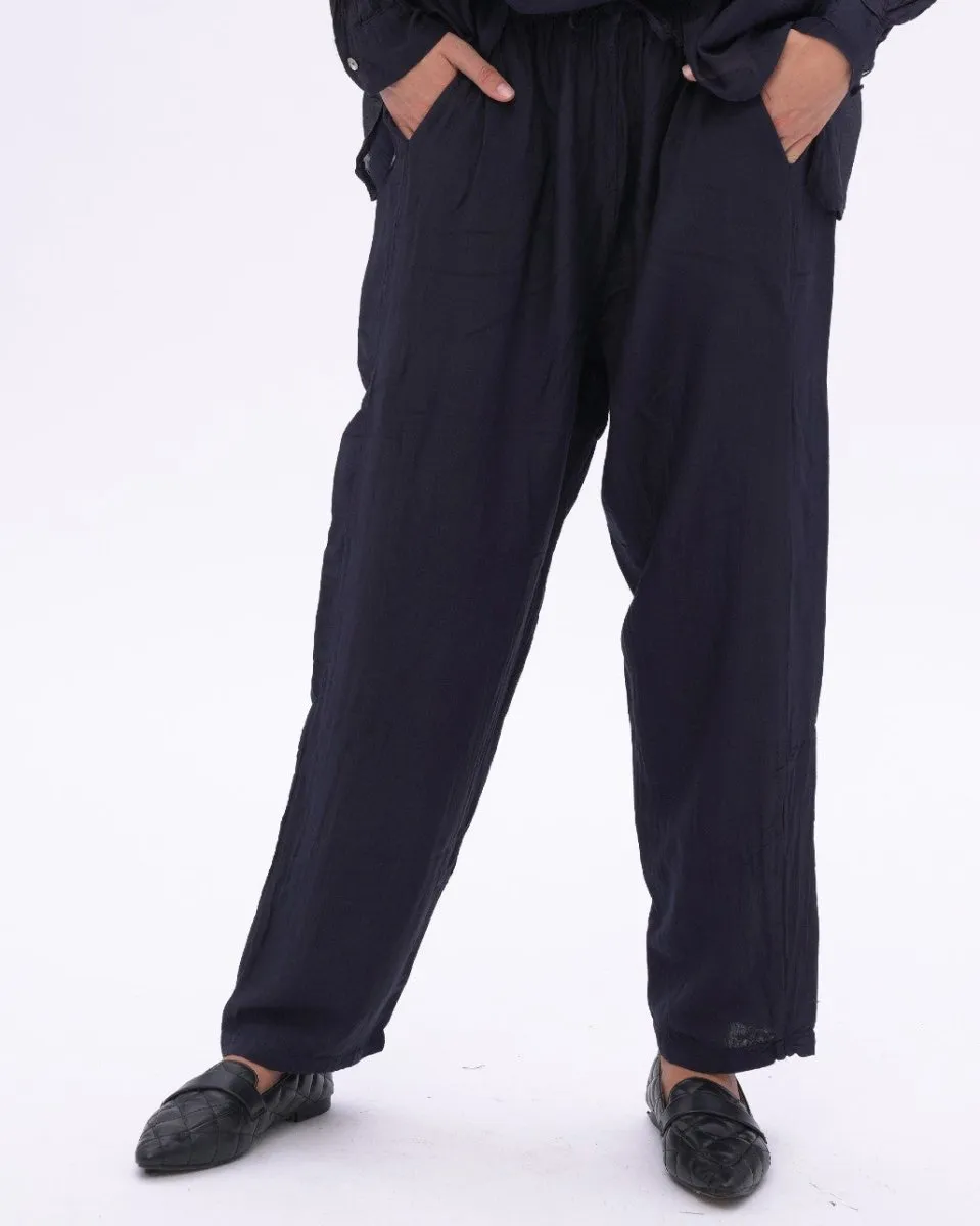 Cotton Silk Blend Drawstring Pants