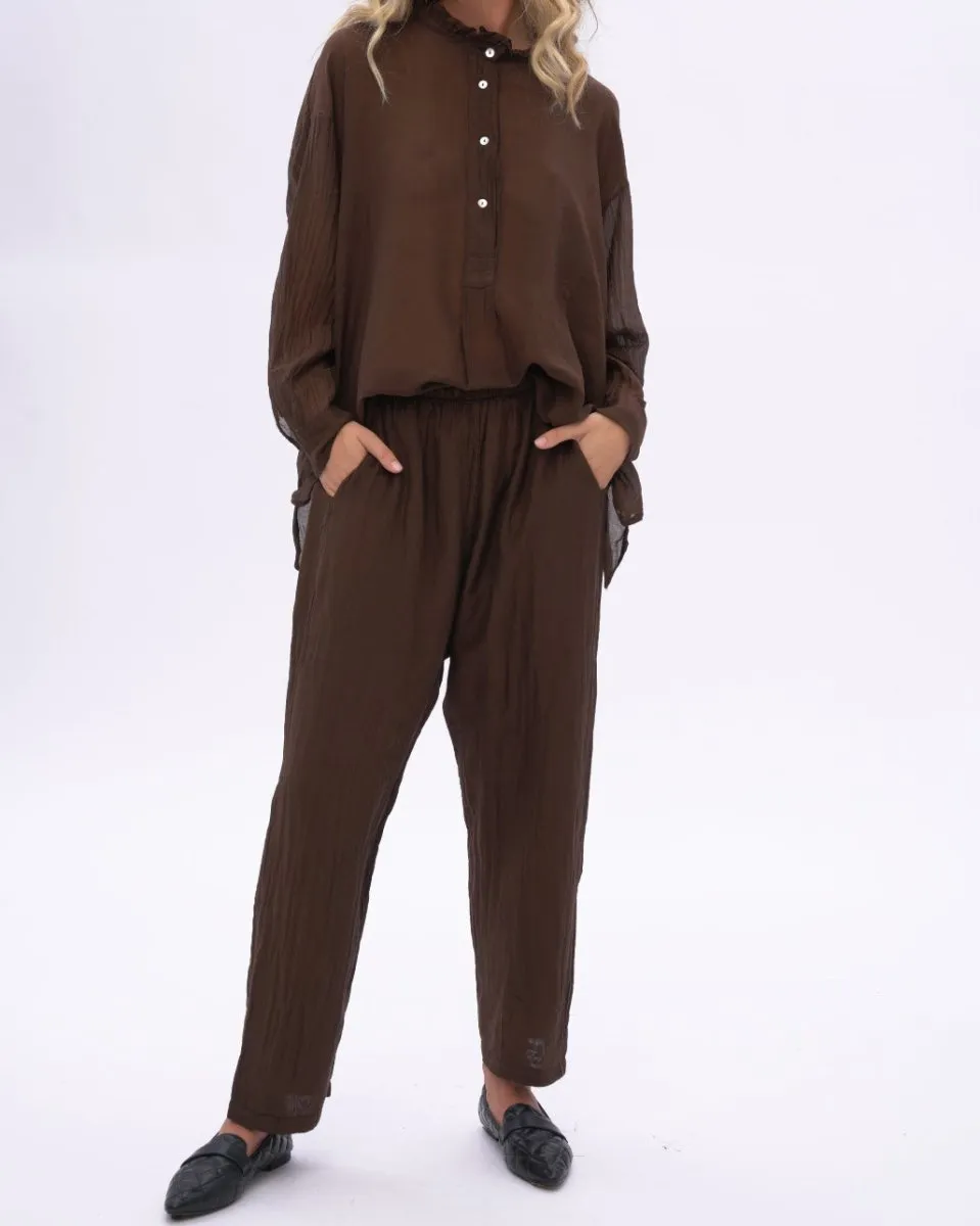 Cotton Silk Blend Drawstring Pants