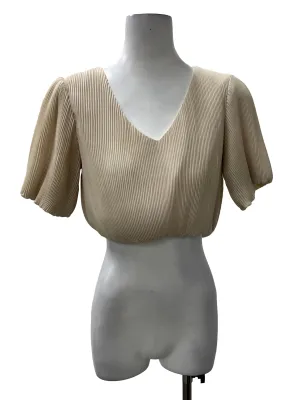 Cream Pleated Crop Top TWL