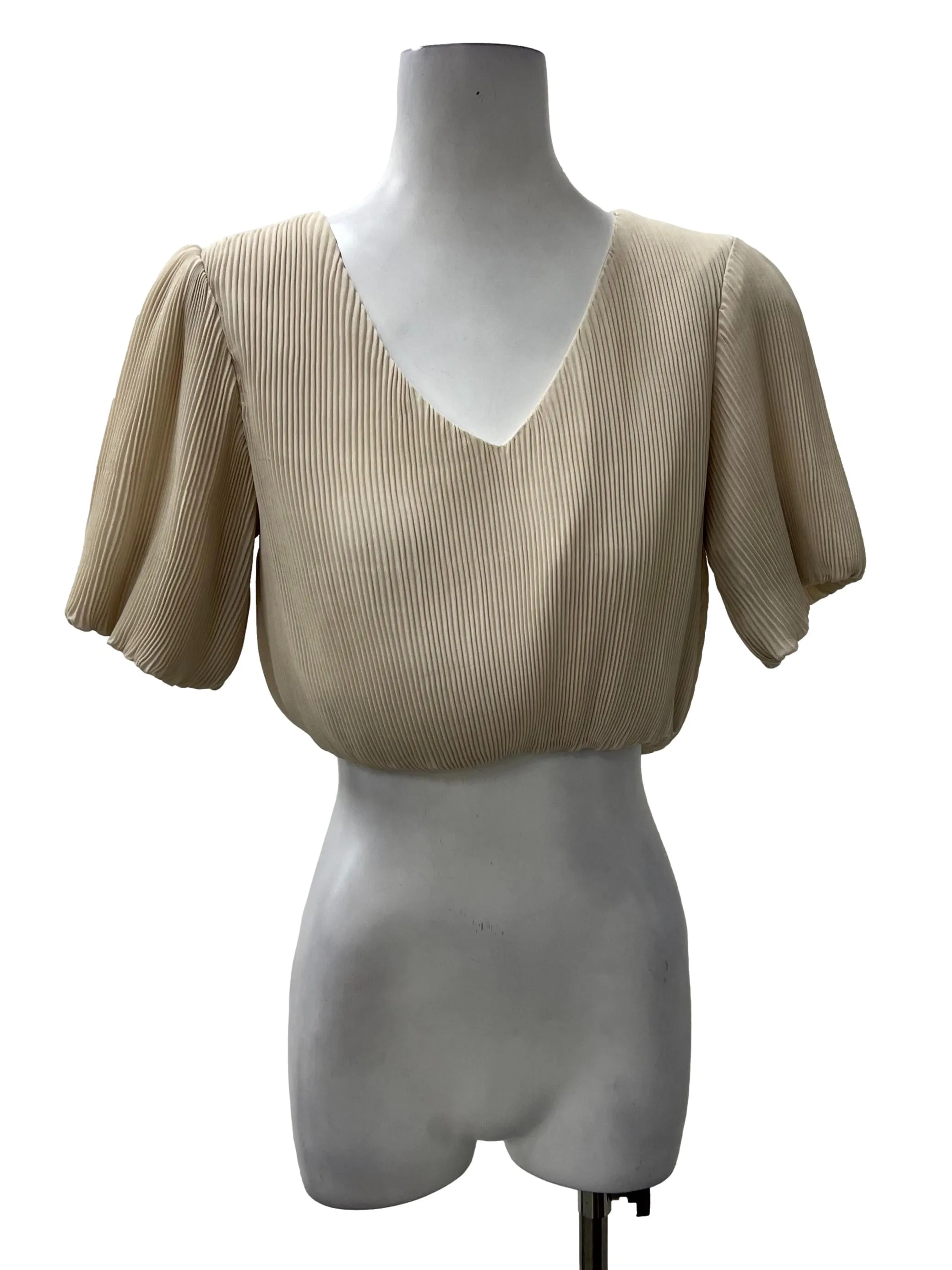 Cream Pleated Crop Top TWL