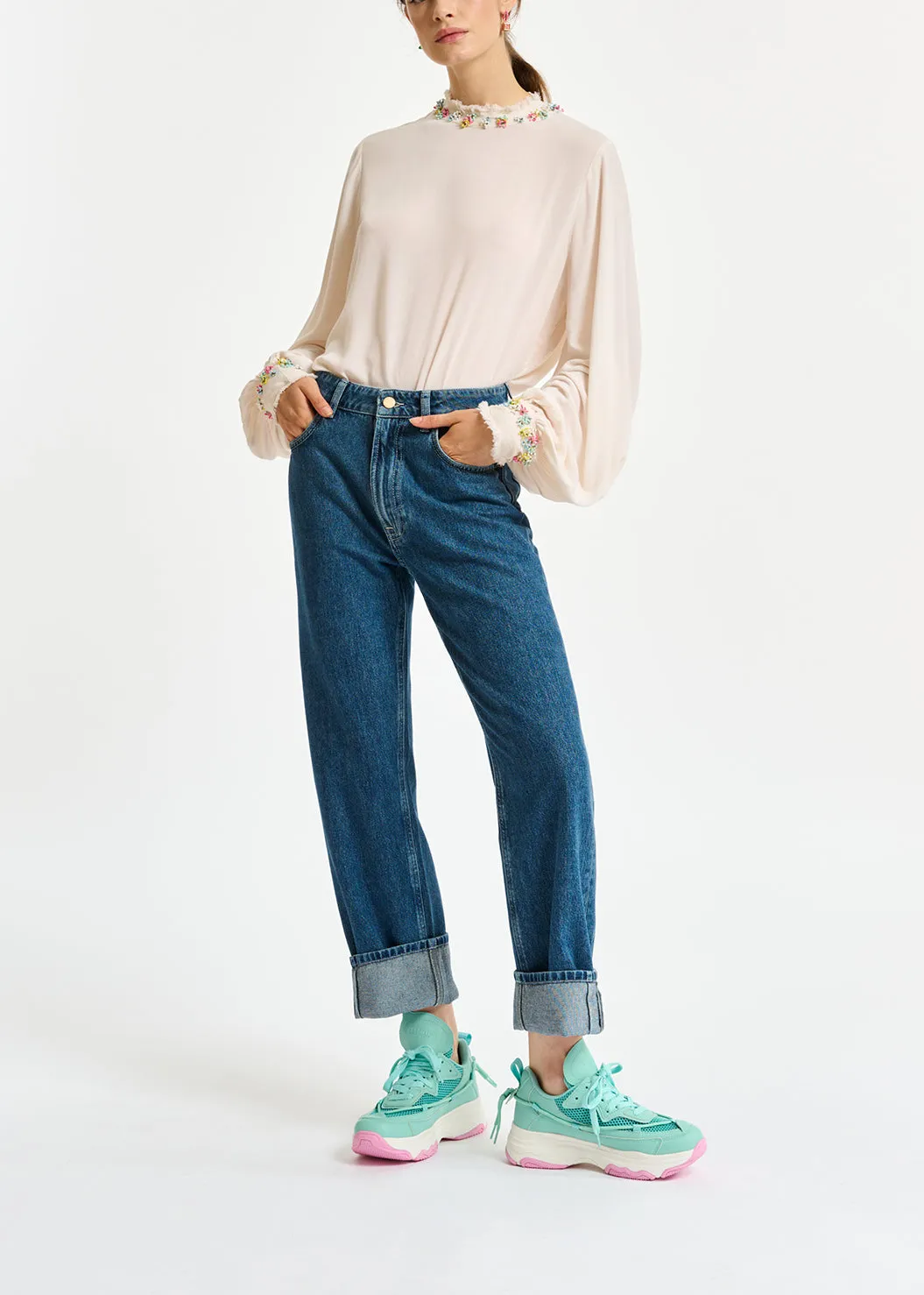 Cropped high-rise blue jeans
