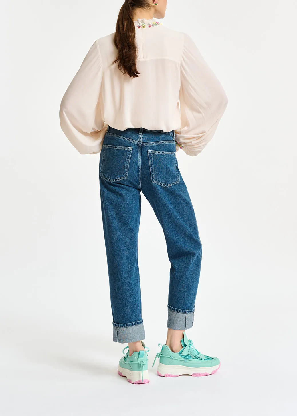 Cropped high-rise blue jeans
