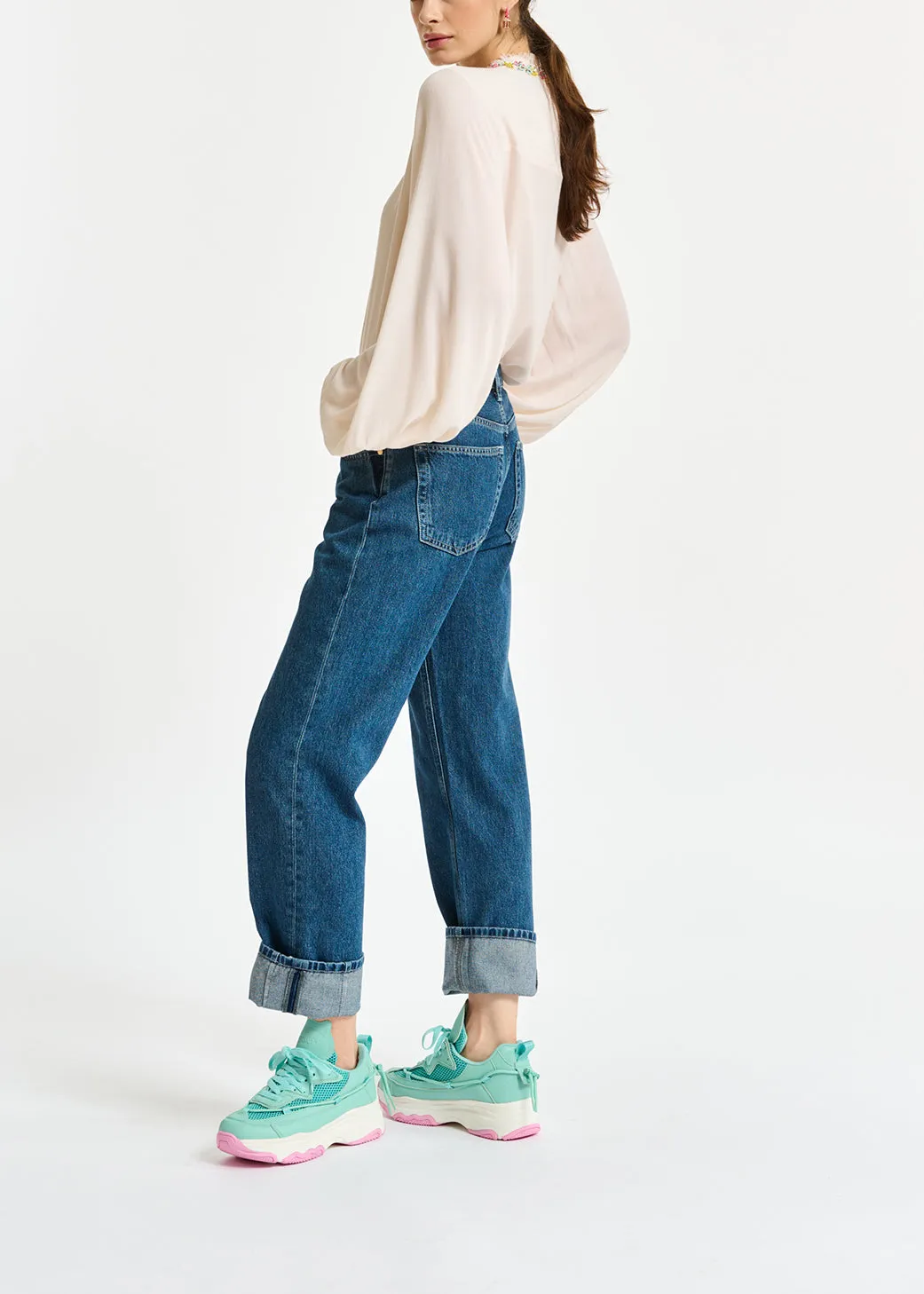 Cropped high-rise blue jeans