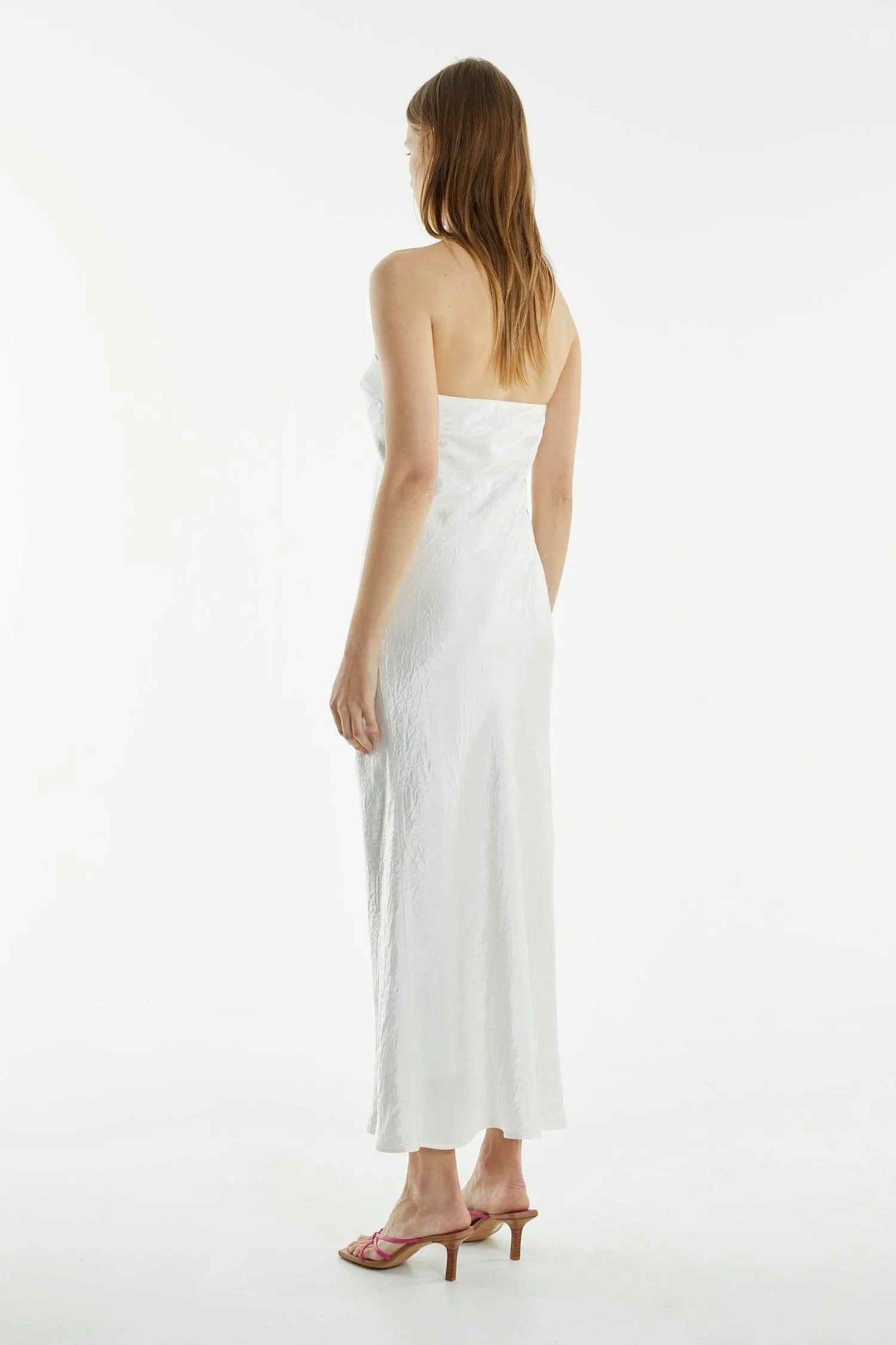 CRUSH BIAS STRAPLESS DRESS | OFF WHITE