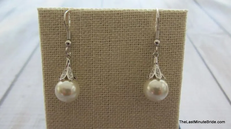 Cubic Zirconia and Pearl Dangle Earrings