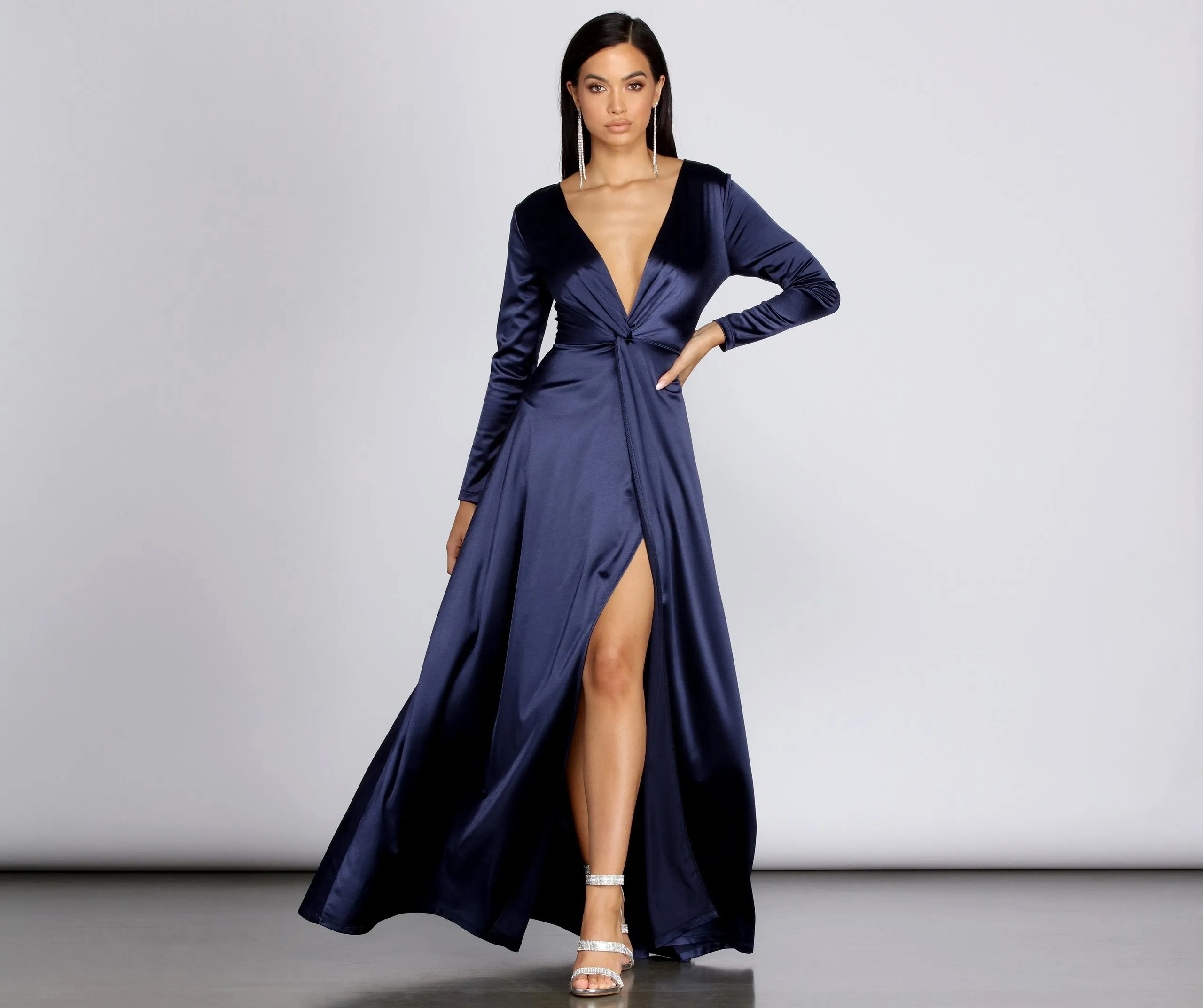 Cynthia Satin Stylish Slit Formal Dress