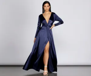 Cynthia Satin Stylish Slit Formal Dress