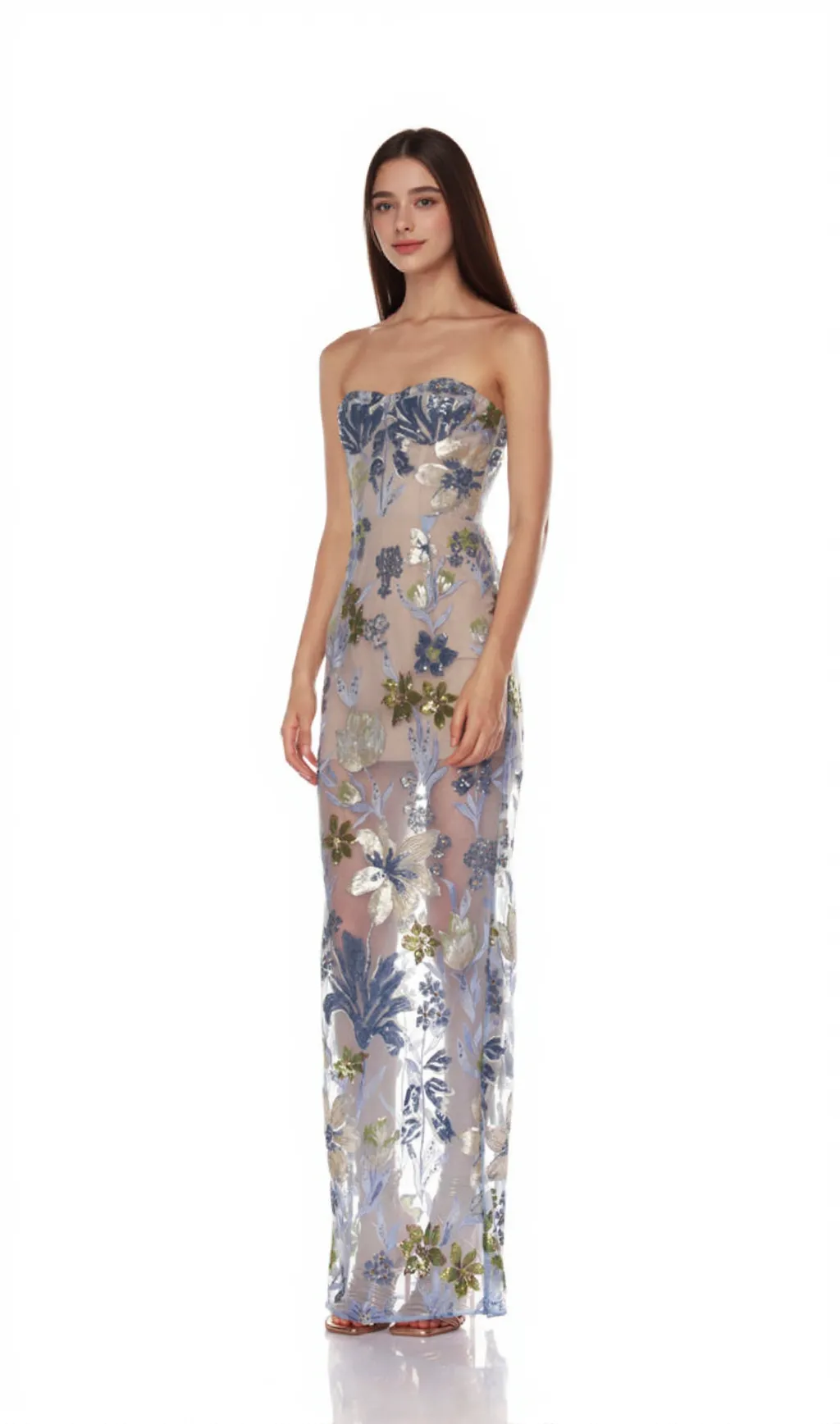 Dahlia Baby Blue Multi Maxi Dress