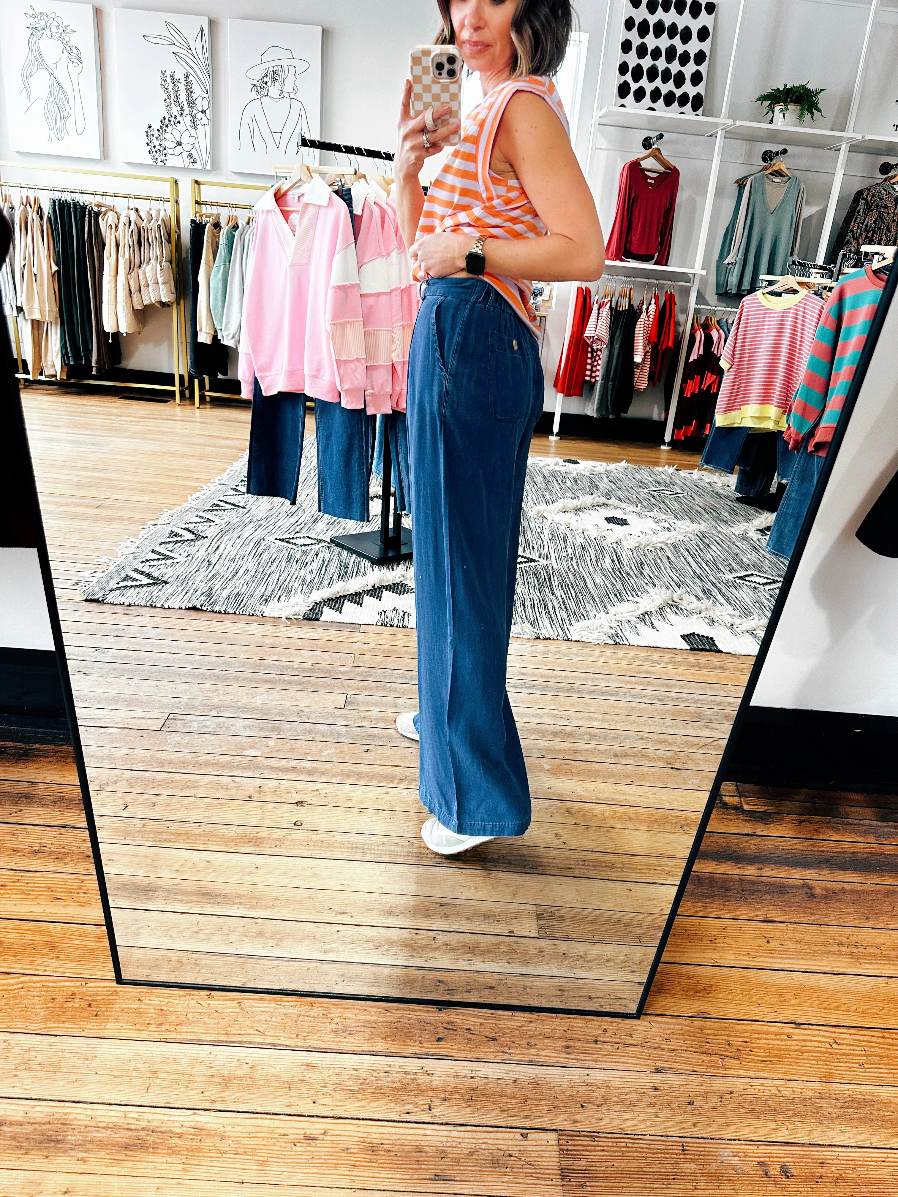 Dark Chambray Pintuck Pants