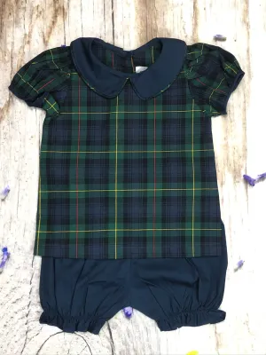 Dark green plaid shirt and girls shorts set