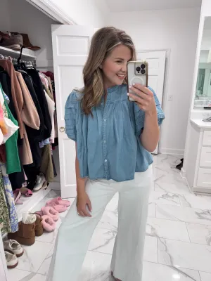 Denim Novelty Pleat Top