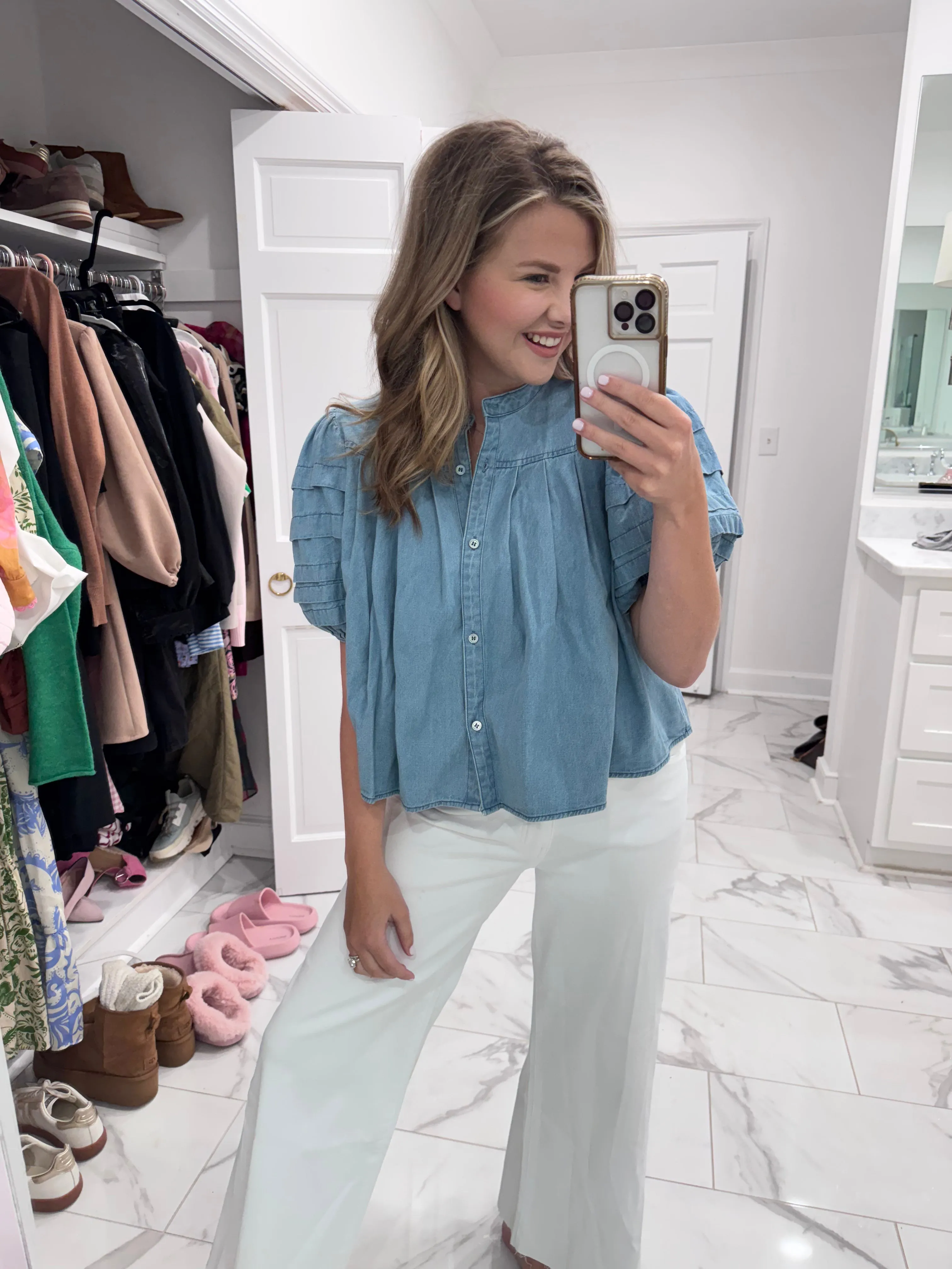 Denim Novelty Pleat Top