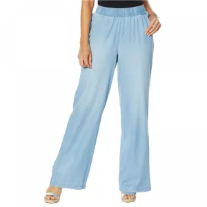 DG2 by Diane Gilman Women's Petite SoftCell Chambray Wide Leg Pants