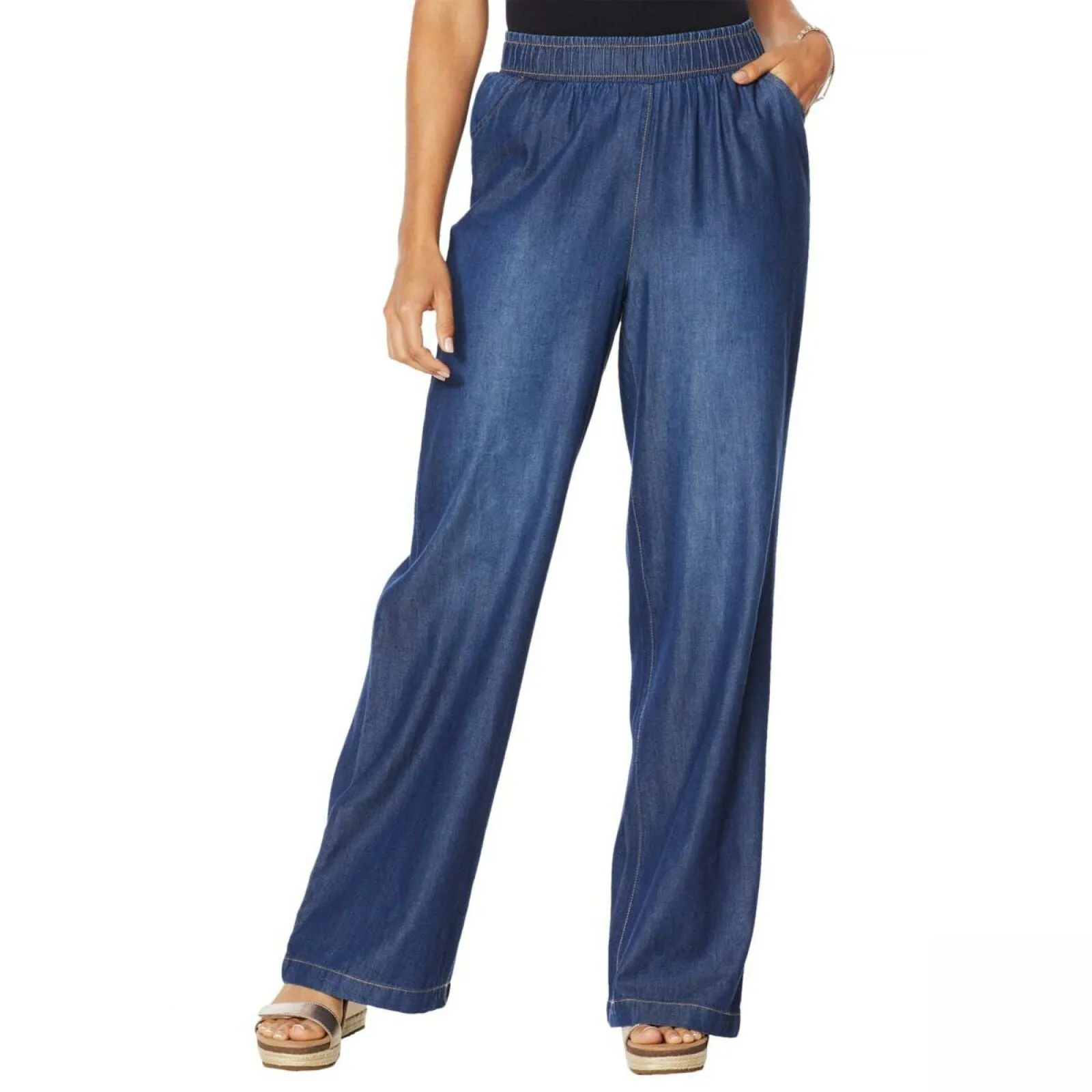 DG2 by Diane Gilman Women's Plus Size Soft Denim Wide Leg Pants