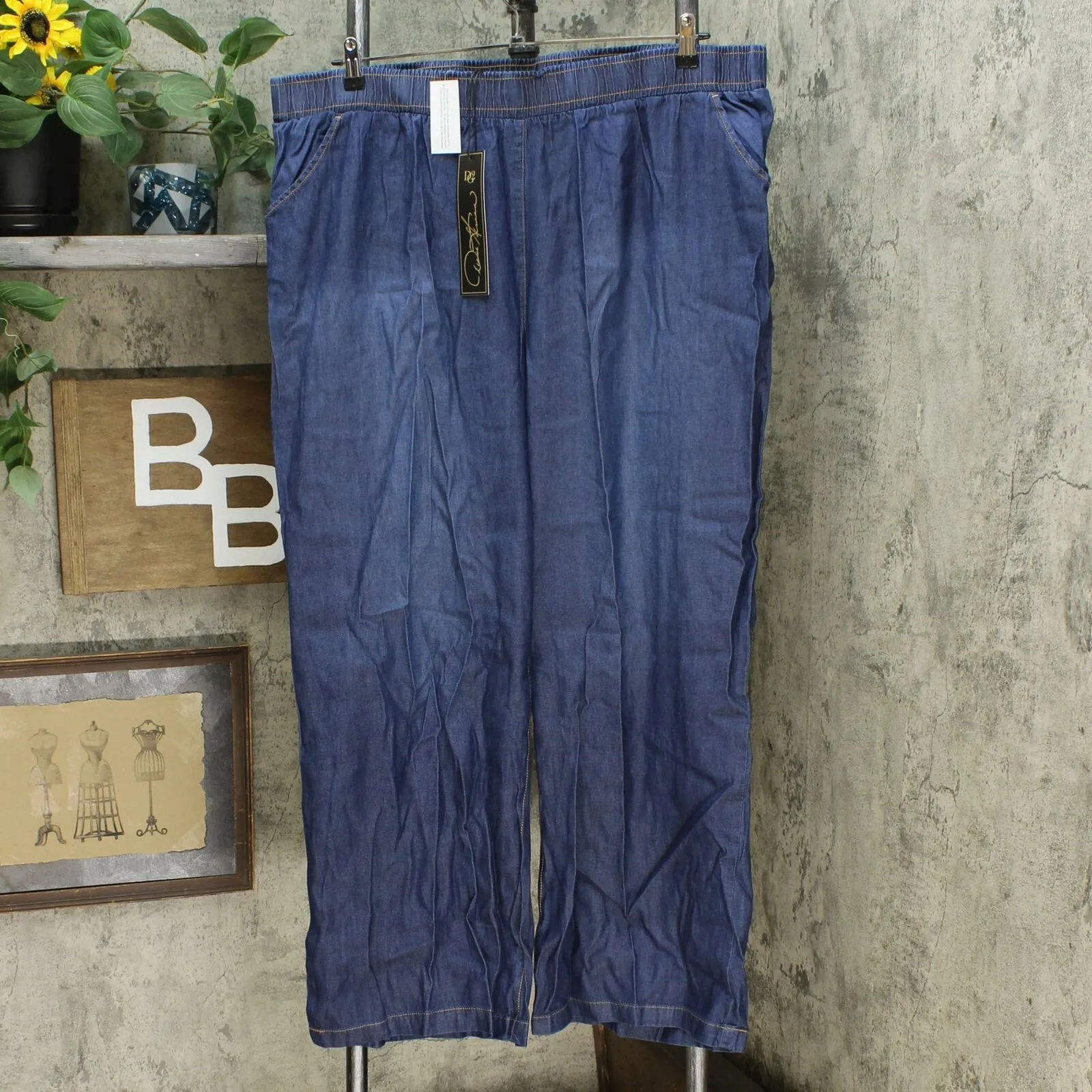 DG2 by Diane Gilman Women's Plus Size Soft Denim Wide Leg Pants