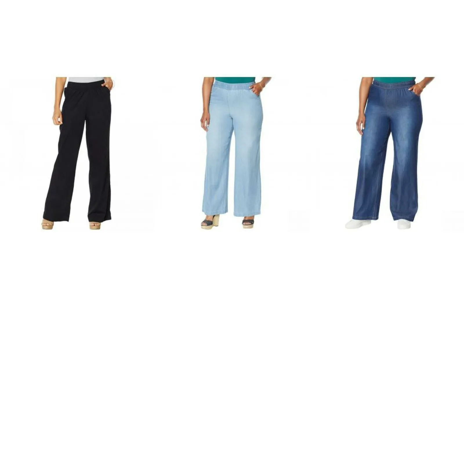 DG2 by Diane Gilman Women's Plus Size SoftCell Chambray Wide Leg Pants